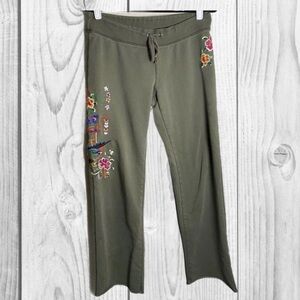 vintage lucky brand S sweatpants embroidered floral Asian design bird boho Y2K
